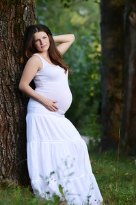孕妇在夏天一棵树