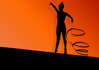 在 acrob 中的活跃的年轻女孩健美操运动体操运动员剪影照片