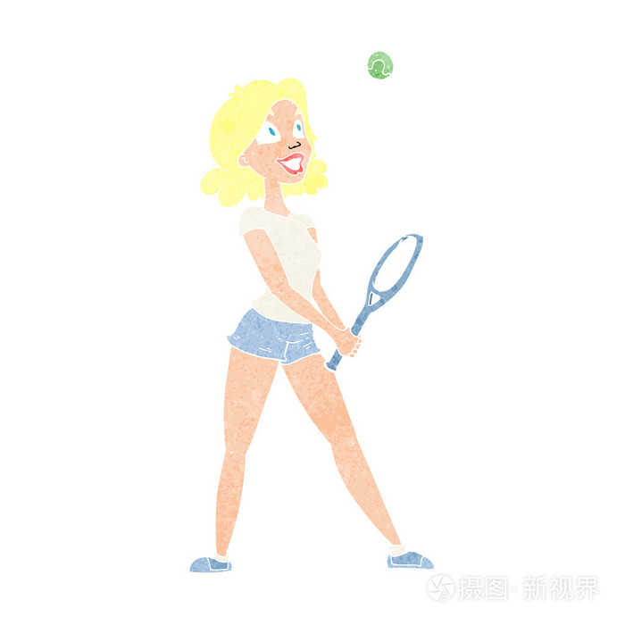 卡通女人打网球