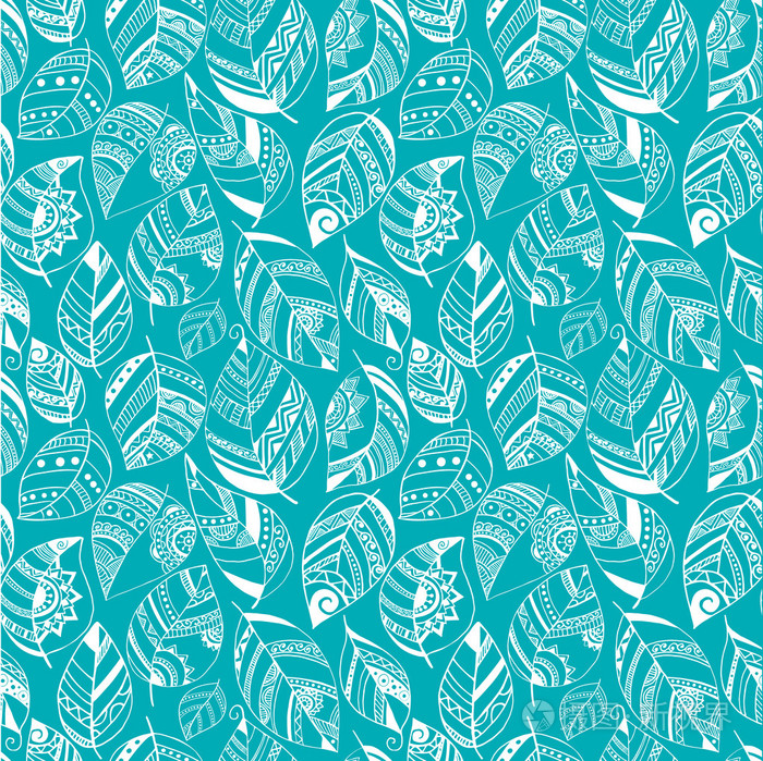 多彩无缝花纹具叶和花.涂鸦装饰您的设计的主题