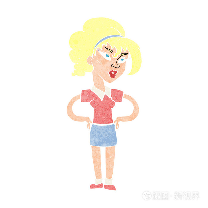 卡通女人双手叉腰插画-正版商用图片1euabr-摄图新视界