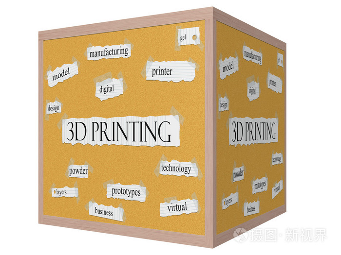 3d 印刷 3d 多维数据集软木砖词概念