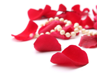 细珍珠珠和红玫瑰花瓣