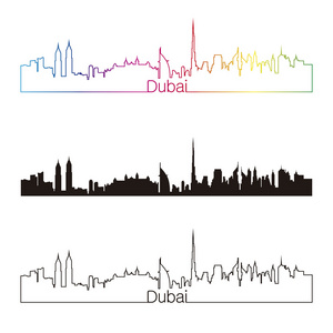 迪拜天际线直线型，彩虹