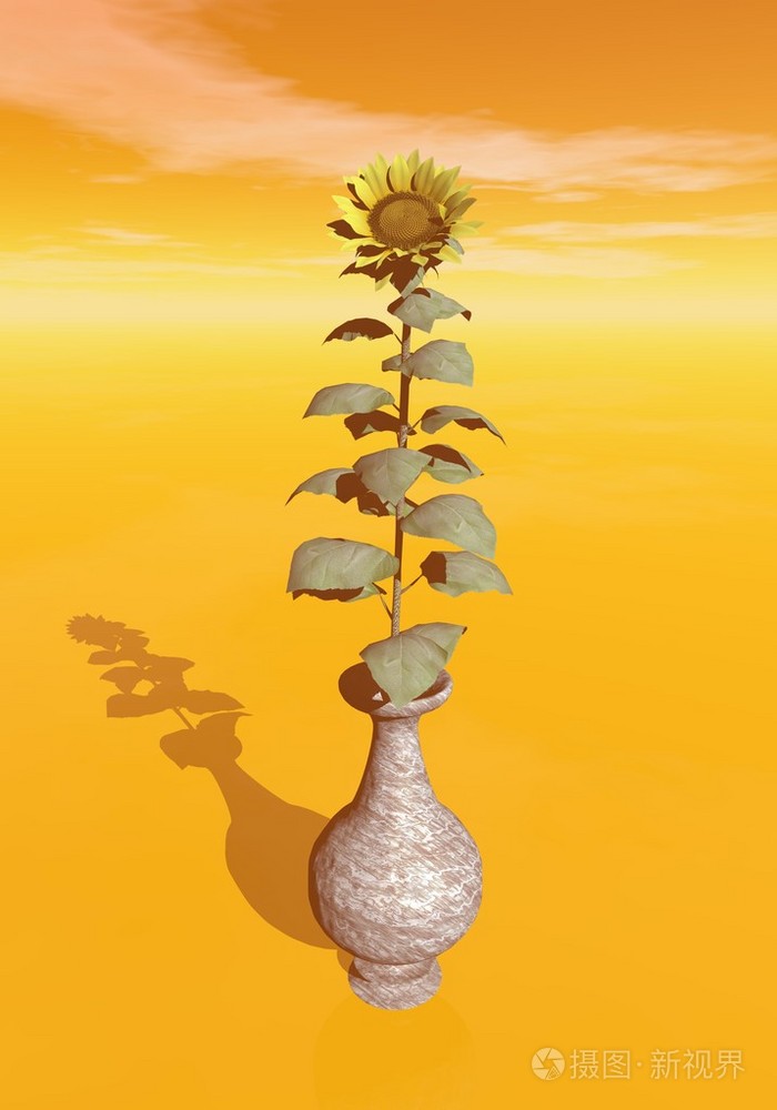 向日葵在花瓶3d 渲染
