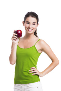 持有一个苹果的健康女人