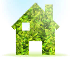 生态的房子图标，带绿色的树叶。eps10 