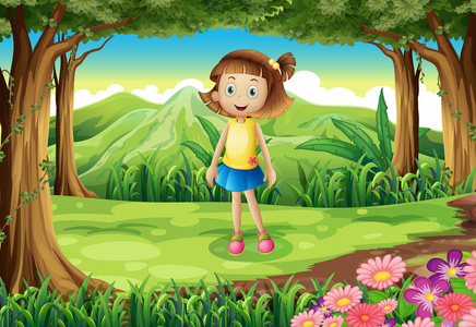 一个微笑的小女孩在森林
