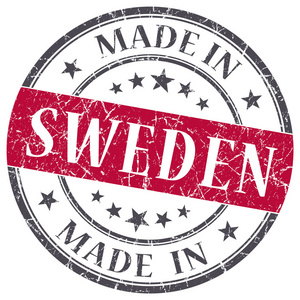 在的瑞典红色摇滚圆孤立的白色背景上的邮票