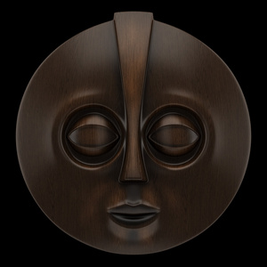 Masque africain en bois, isol sur fond noir在黑色背景中分离的木非洲面具