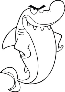 黑色和白色的愤怒鲨鱼卡通人物