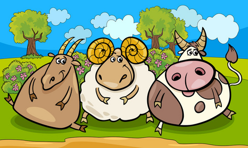农场动物组卡通插图