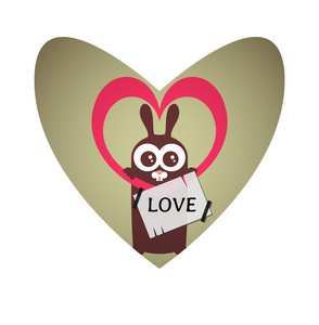 情人节卡片设计与可爱的小兔子