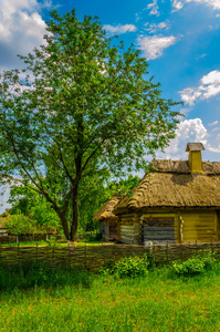 用稻草屋顶古代传统乌克兰农村别墅