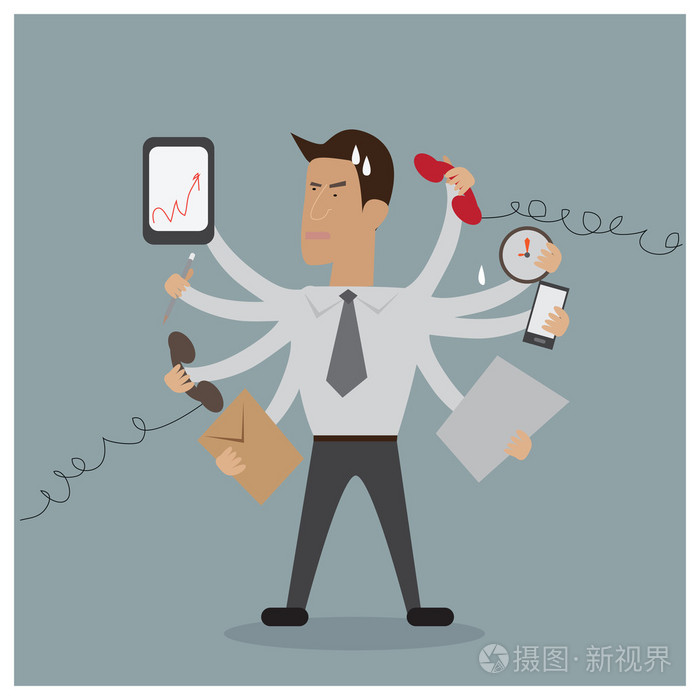 大量的工作来.商人发现自己会很忙.矢量图