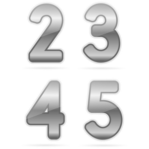 清洁的金属的字母表，2，3，4，5