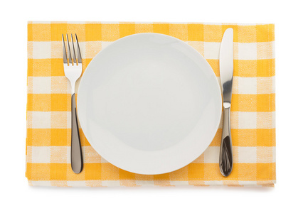 盘，刀，叉在切菜板