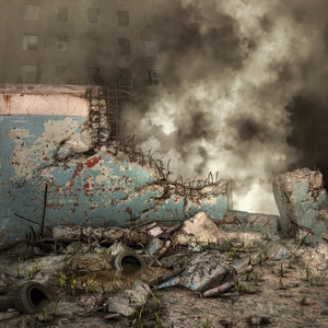 城市废墟和瓦砾中图片