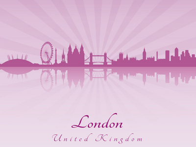 紫色的辐射兰花的伦敦天际线