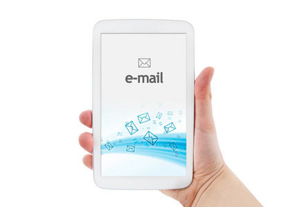 现代白色平板电脑的电子邮件移动应用程序