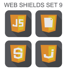 矢量的 javascript web 发展的盾牌标志集合 j
