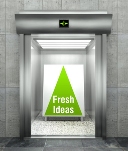 新鲜的想法。现代电梯的扇敞开的门