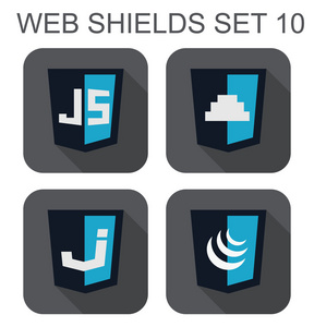 矢量的 javascript web 发展的盾牌标志集合 j