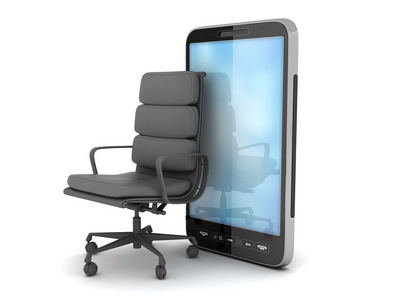现代手机和白色背景上的办公椅