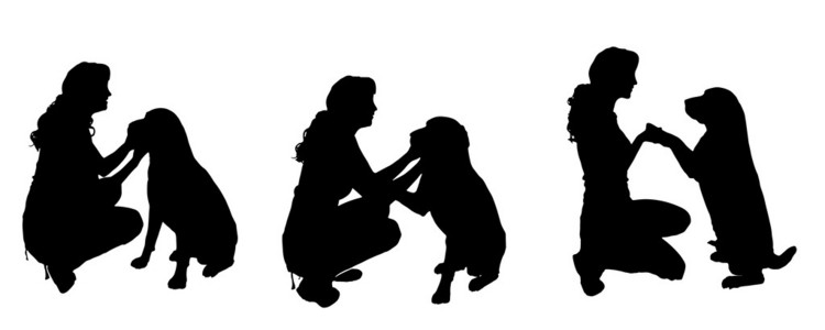 一个女人和一条狗的向量轮廓