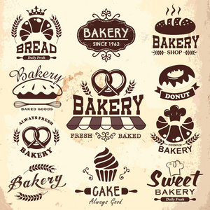 复古复古面包店标志徽章和标签的集合