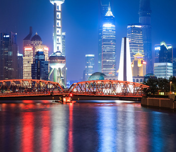 美丽上海花园大桥在晚上