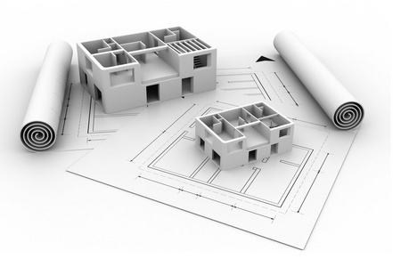 3d 建筑房子蓝色打印计划