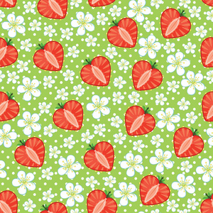 在无缝模式中的圆点的草莓和鲜花的心