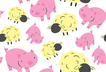 手绘卡通时尚小猪可爱的羊和猪照片