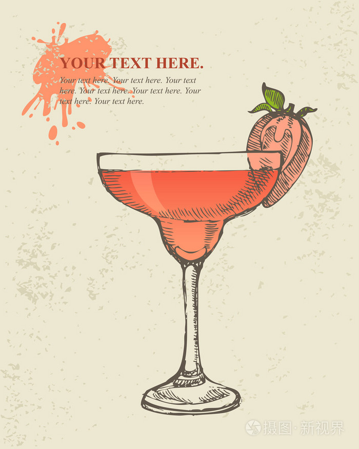 手绘制的插图的热带红鸡尾酒插画-正版商用图片1eyk75-摄图新视界