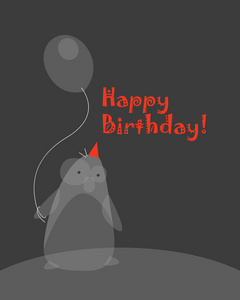 与企鹅或 pinguin 拿着气球生日贺卡