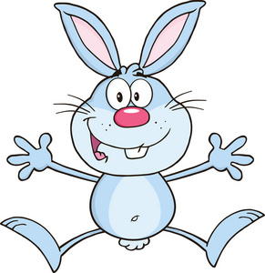 快乐的蓝色兔卡通人物跳跃