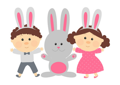 可爱的孩子们复活节兔