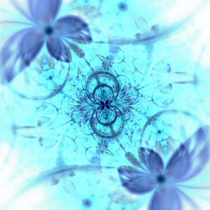 暗蓝色分形花，数码艺术作品