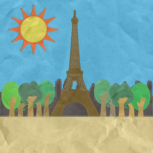 埃菲尔铁塔，巴黎。法国在纸上绣风格纹理 bac