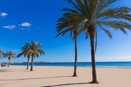 在地中海的西班牙阿利坎特其他地方紧密相连的海滩