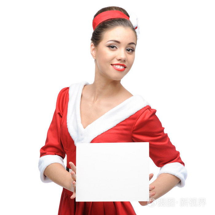 举牌子开朗复古美女