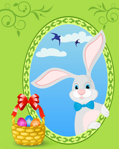 复活节兔子和彩蛋装满篮子