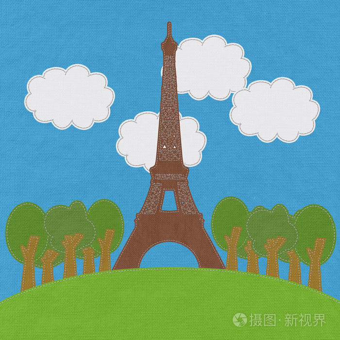 埃菲尔铁塔,巴黎.法国在绣风格的织物背景