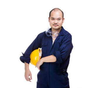 亚洲建筑工人头戴头盔