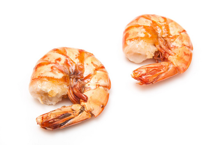 两个煮熟的老虎虾或亚洲虎虾图片