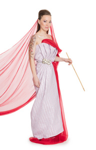 美丽的女孩,用手中的魔杖照片