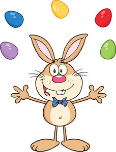 可爱的兔子卡通人物玩弄复活节彩蛋