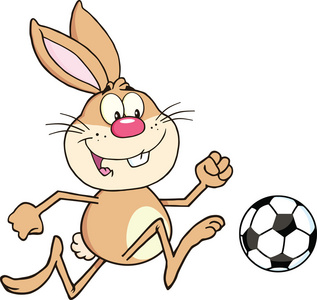 可爱的兔子卡通人物玩足球