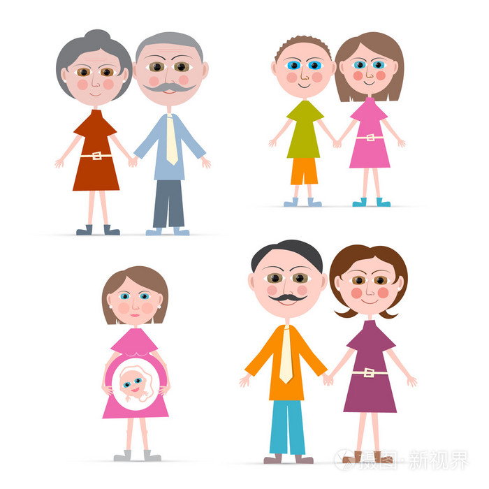 白色背景上分离的家庭成员图